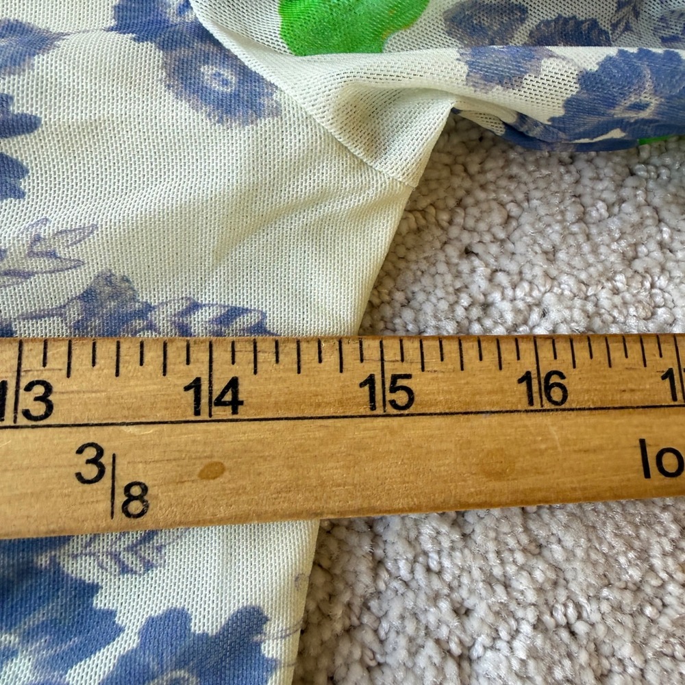Ganni Floral Mesh Turtleneck Top Women Size 36 Green Purple Sheer Long Sleeve EX - Picture 9 of 11